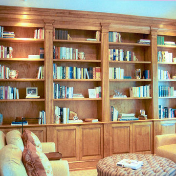 Various custom fireplace mantles, bookcases, and entertainment centers.