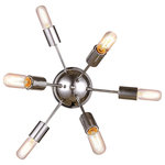 Gatsby Luminaires - Sputnik 6-Light 21" Wall/Flush Mount, Polished Nickel, LED - Transitional and chic this six light steel wall/flush mount will add vintage and industrial look to any room of your home. Sunburst like pattern, each arm ending with exposed E26 edison style bulb (led edison style tube shape bulbs as shown included). Stylish and creative this wall/flush mount will provide plenty of light for any space while adding unique statment.