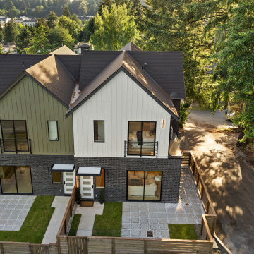 Olive and White Gable Townhome with Brick Base and Balcony – Bothell