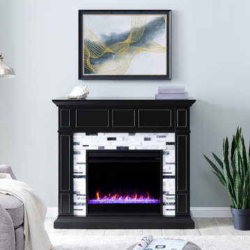 Drew Marble Fireplace, Black and White
