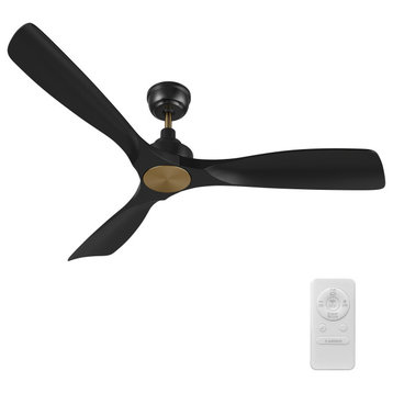 CARRO 52inch Modern Indoor Ceiling fan No Light With Remote Control, Black/Gold