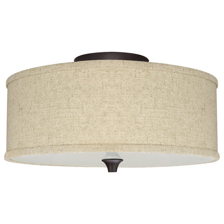 Kira Home Newport 14" Ceiling Light, Beige Linen Drum Shade, Oil-Rubbed Bronze