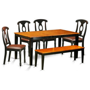 East West Furniture Nicoli 6-piece Dining Set with Leather Seat in Black/Cherry