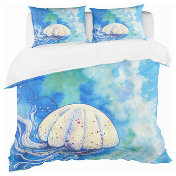 Large Jellyfish Watercolor Nautical and Coastal Duvet Cover, Twin