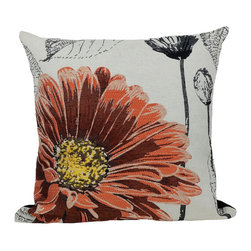 Xia Home Fashions - Flower Emboridery Collection with Feather Filled Pillow, Coral, 18"x18" - Decorative Pillows