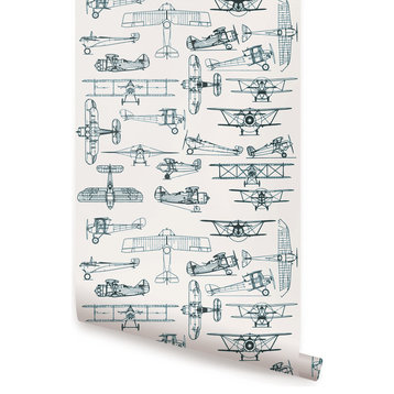 Airplanes Peel and Stick Vinyl Wallpaper, Slate Teal, 24"w X 60"h