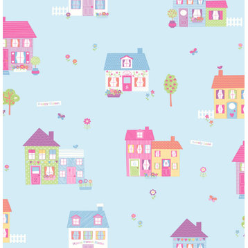 Happy Street Blue Houses Wallpaper, Bolt
