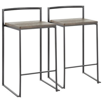 Fuji Stackable Counter Stool, Black with Espresso Wood-Pressed Seat, Set of 2