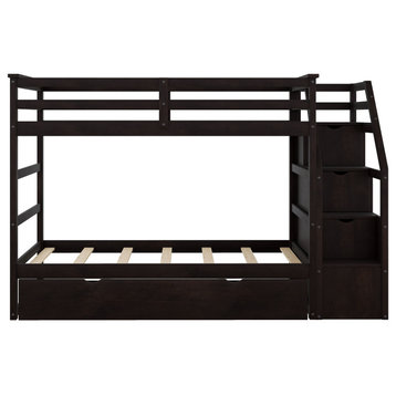 Gewnee Twin-Over-Twin Bunk Bed with Twin Size Trundle in Espresso