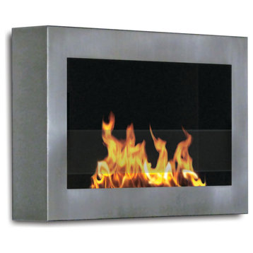 SoHo Indoor Wall Mount Fireplace, Stainless Steel