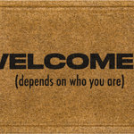 Mohawk Home - Mohawk Home Welcome-ish Natural 1' 6" x 2' 6" Door Mat - Mohawk Home's humorous Welcome-Ish Doormat finally says what the rest of us are thinking! The synthetic fibers have excellent scraping and wiping properties to help scrape dirt, debris, and absorb water from the bottom of shoes before it is tracked indoors. The durable faux coir does not shed and offers long lasting functionality year after year. Low-profile height offers ideal functionality for high traffic areas and in entryways as it will not obstruct doors from opening or closing. This doormat offers low maintenance upkeep - simply vacuum, shake out, or sweep off debris, spot clean with a solution of mild detergent and water. Do not bleach. Air dry. Dry flat.