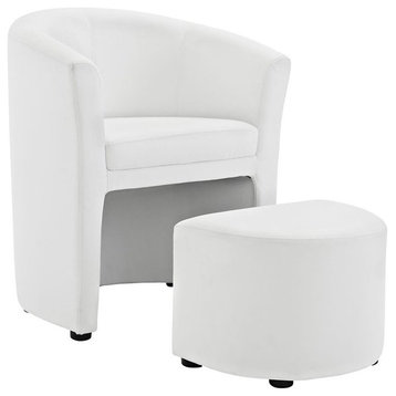 Hawthorne Collections Modern Faux Leather Accent Chair with Ottoman in White