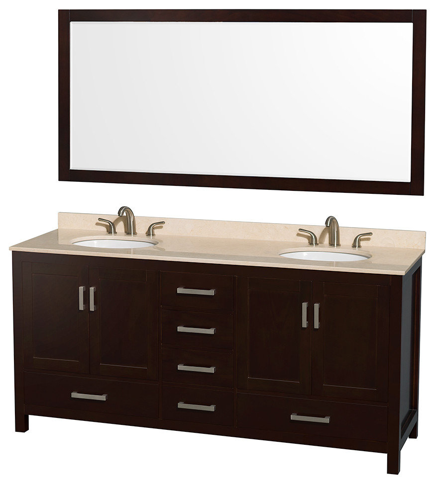 Wyndham WCS141472DESIVUNOM70 Espresso Double Vanity with Ivory Marble ...