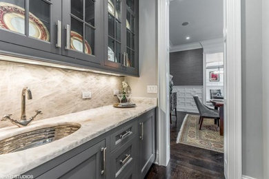 Iceberg Quartzite bar with full backsplash and undermount sink