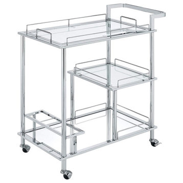 ACME Splinter Glass Tier Shelves Serving Cart with Wheels in Clear and Chrome