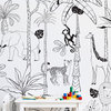 Safari Jungle Illustration Peel and Stick Vinyl Mural, Black, 24"x96", 6 Panel Set