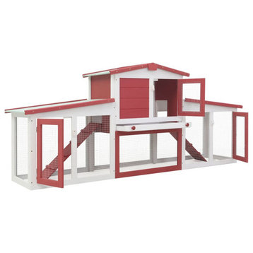 vidaXL Rabbit Hutch Bunny Cage Rabbit Enclosure Pet House Red and White Wood