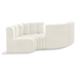 Meridian Furniture - Arc Velvet Upholstered 4-Pc. Facing Modular Sectional, Cream - Give your living room or den the perfect blend of style and versatility with this Arc velvet fabric curved modular Sectional. Part of the Arc modular furniture collection, this Sectional comes upholstered in rich cream velvet fabric and features deep channel tufting that adds a touch of luxury while enhancing comfort and support. A seamless combination of form and function, this chair can be used with other Arc pieces to create a myriad of configurations in your well-curated room.