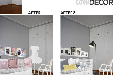 Example of a transitional bedroom design in London