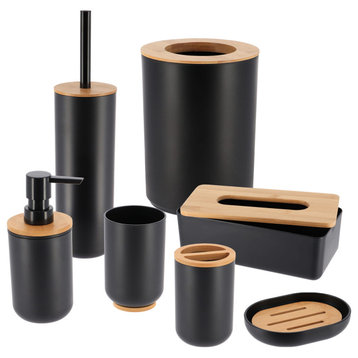 Black Padang Bathroom Accessory Set, 7 Piece, Bamboo