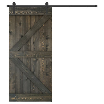 Solid Wood Barn Door, With Hardware Kit, Ebony, 38x84"
