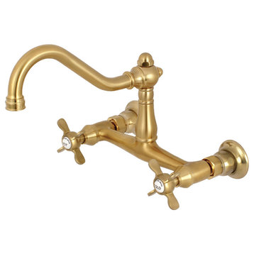 Kingston Brass 8" Center Wall Mount Bathroom Faucet, Brushed Brass