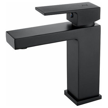 Farmhouse Square Single Handle Bathroom Sink Faucet with Pop Up Drain, Black