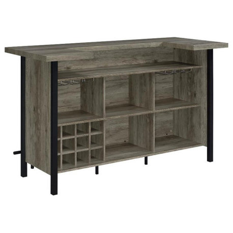 Coaster Farmhouse Wood Storage Bar Unit with Metal Frame in Gray