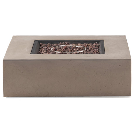 Hearth Outdoor 50,000 BTU Lightweight Concrete Square Fire Pit, No Tank Holder, Light Gray