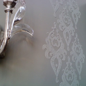 Japanese Sand Plaster w/crushed glass and sparkle in stenciled design in dining