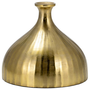 Metal, 7" Bulbous Vase, Gold