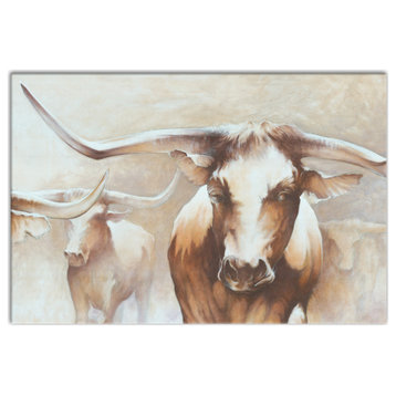 Warm Longhorn Painting 30x20 Canvas Wall Art