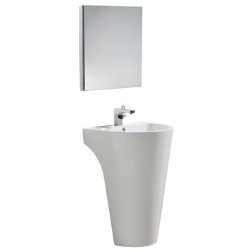 Fresca Parma White Pedestal Sink With Medicine Cabinet, Modern Bathroom Vanity