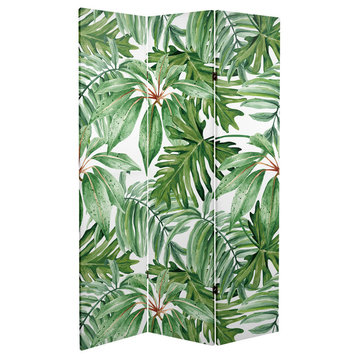 6' Tall Double Sided Palm Leaves Canvas Room Divider