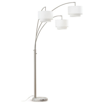 Broadway 3-Light Arch Floor Lamp, Brushed Nickel/White