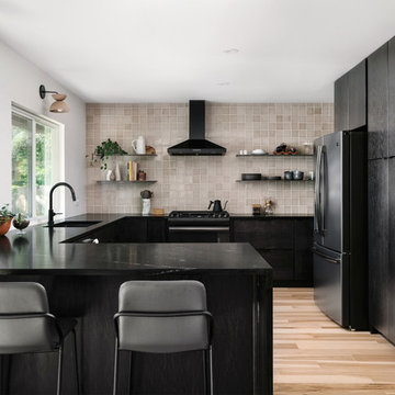 Modern warm neutral kitchen backsplash