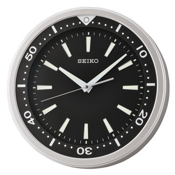 Seiko Clocks, 14" Ultra-Modern Black and Silver Tone With Quiet Sweep Wall Clock