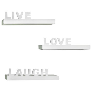 Decorative "Live" "Love" "Laugh" Wall Shelves, Set of 3, White