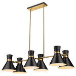 Z-Lite - Z-Lite 728-6L-MB-HBR Soriano 6 Light Chandelier in Heritage Brass - A decorative linear silhouette shapes industrial influence that adds casual elegance to this matte black finish steel six-light island/billiard light. Dress up a kitchen or sports entertaining space with this tasteful fixture trimmed with heritage brass finish steel. This sleek island fixture reflects the heart of romantic industrial charm.