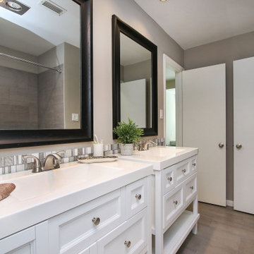 Bathroom with shaker style vanities