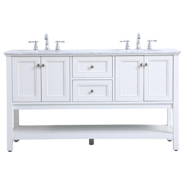 Bathroom Vanity Sink Contemporary 60-In Double Brushed Nickel White