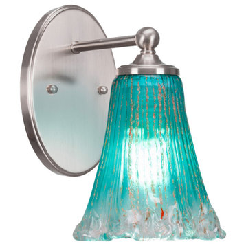 Capri 1-Light Wall Sconce, Brushed Nickel/Fluted Teal Crystal