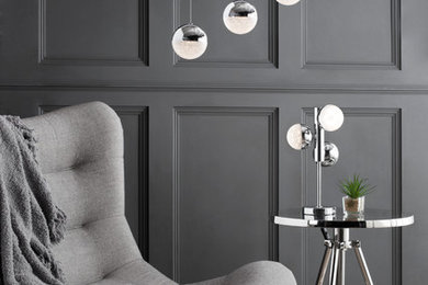 Inspiration for a modern living room in Manchester with grey walls.