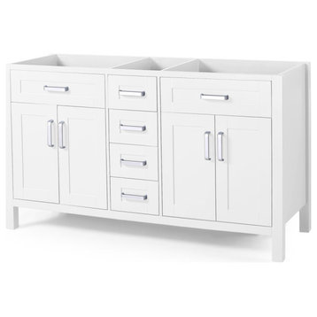 Grace Contemporary 60" Wood Bathroom Vanity, Counter Top Not Included, White