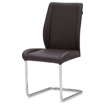 Dakota Dark Brown Leatherette Dining Chair with Polished Stainless Steel Legs