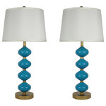 Urbanest - Set of 2 Beautor Lamps, Gold & Teal Glass with Cream Shades - Urbanest's designer table lamp set is a stunning and elegant way to light your space.