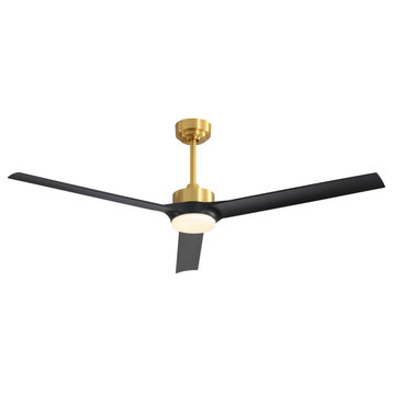 60" LED Standard Ceiling Fan with Remote Control and Light Kit Included, Gold