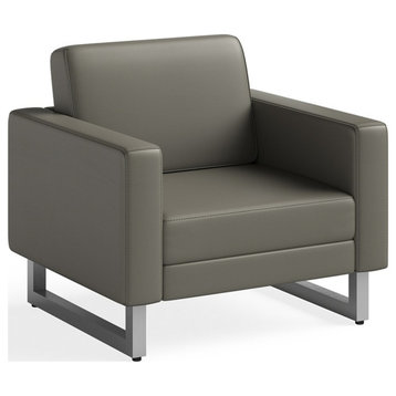 Safco Contemporary Lounge Chair Vinyl Mirella Metal Legs Silver in Gray