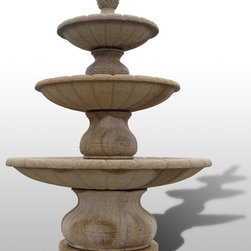 Playa Vista 3-Tier Fountain in Giallo Fantasia Granite - Outdoor Fountains And Ponds
