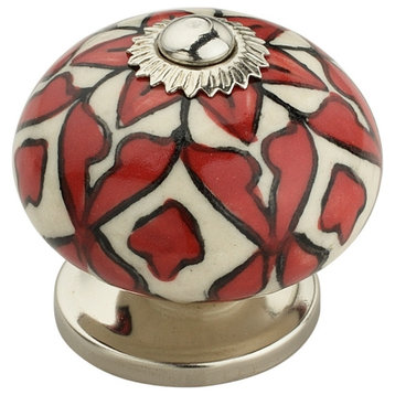 Ceramic Knob 1-3/5 in. White & Red Drawer Cabinet Knob Dresser Knob (10-Pcs)